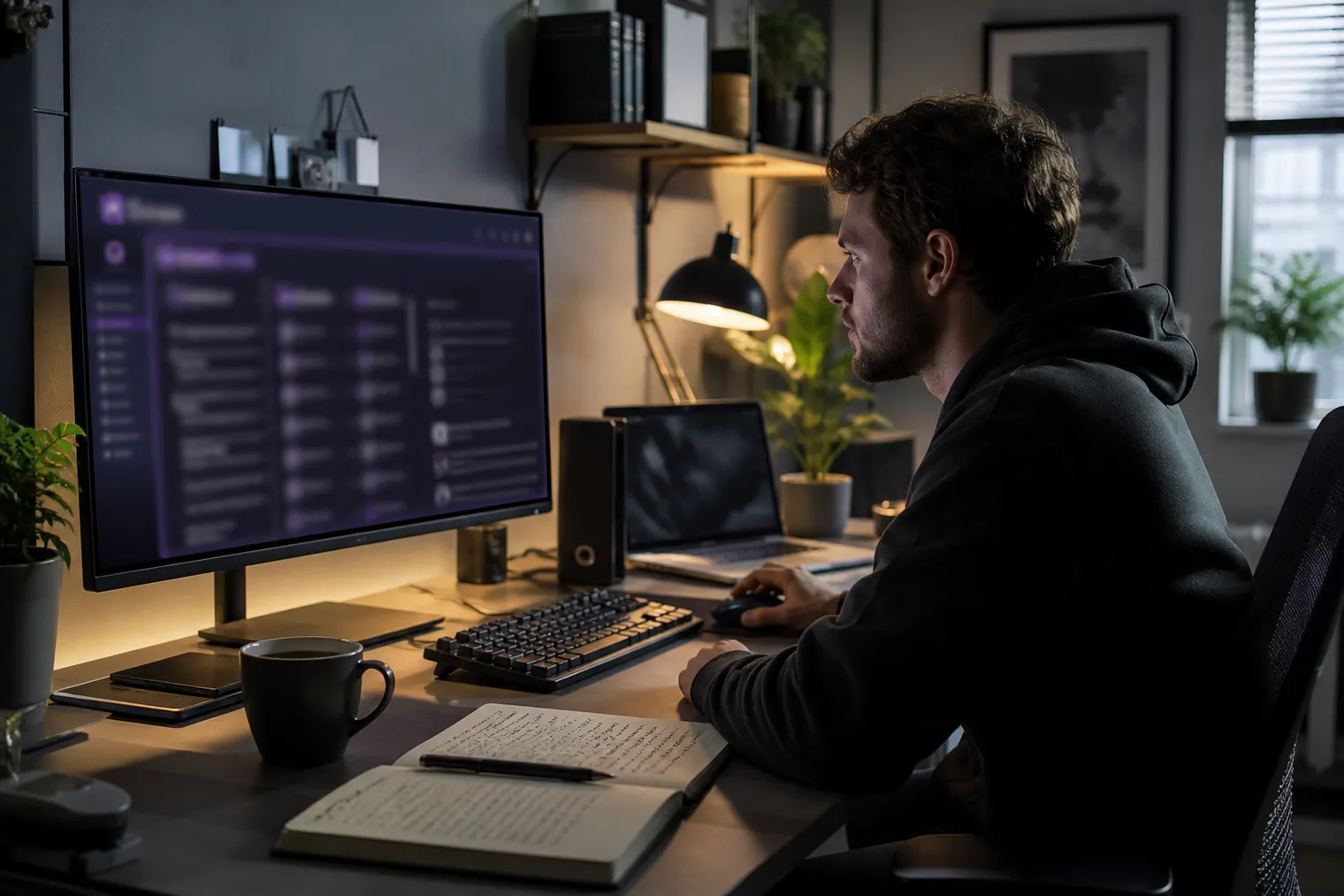researcher at home office studying onion site directories
