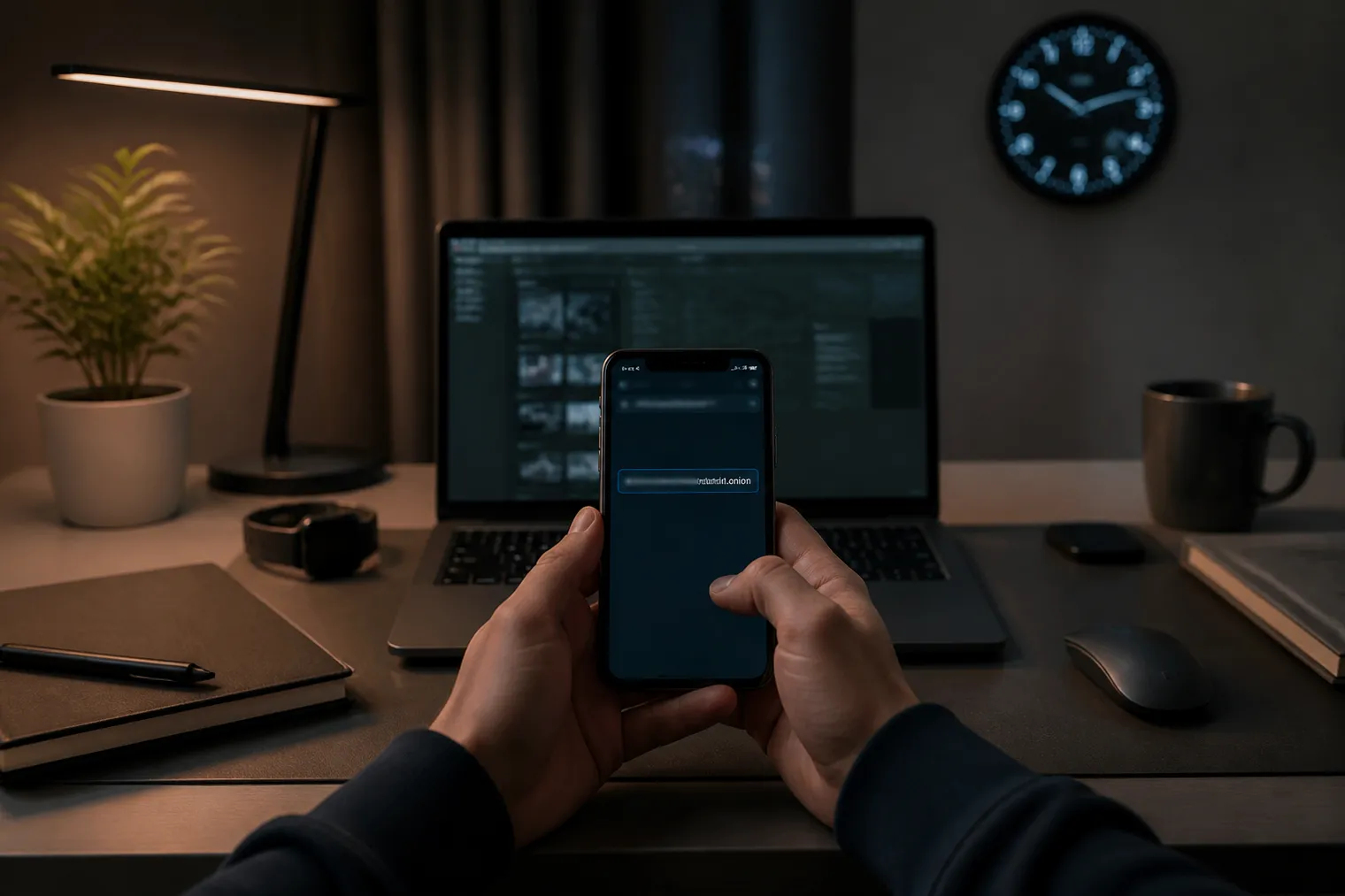 person examining .onion links on a smartphone