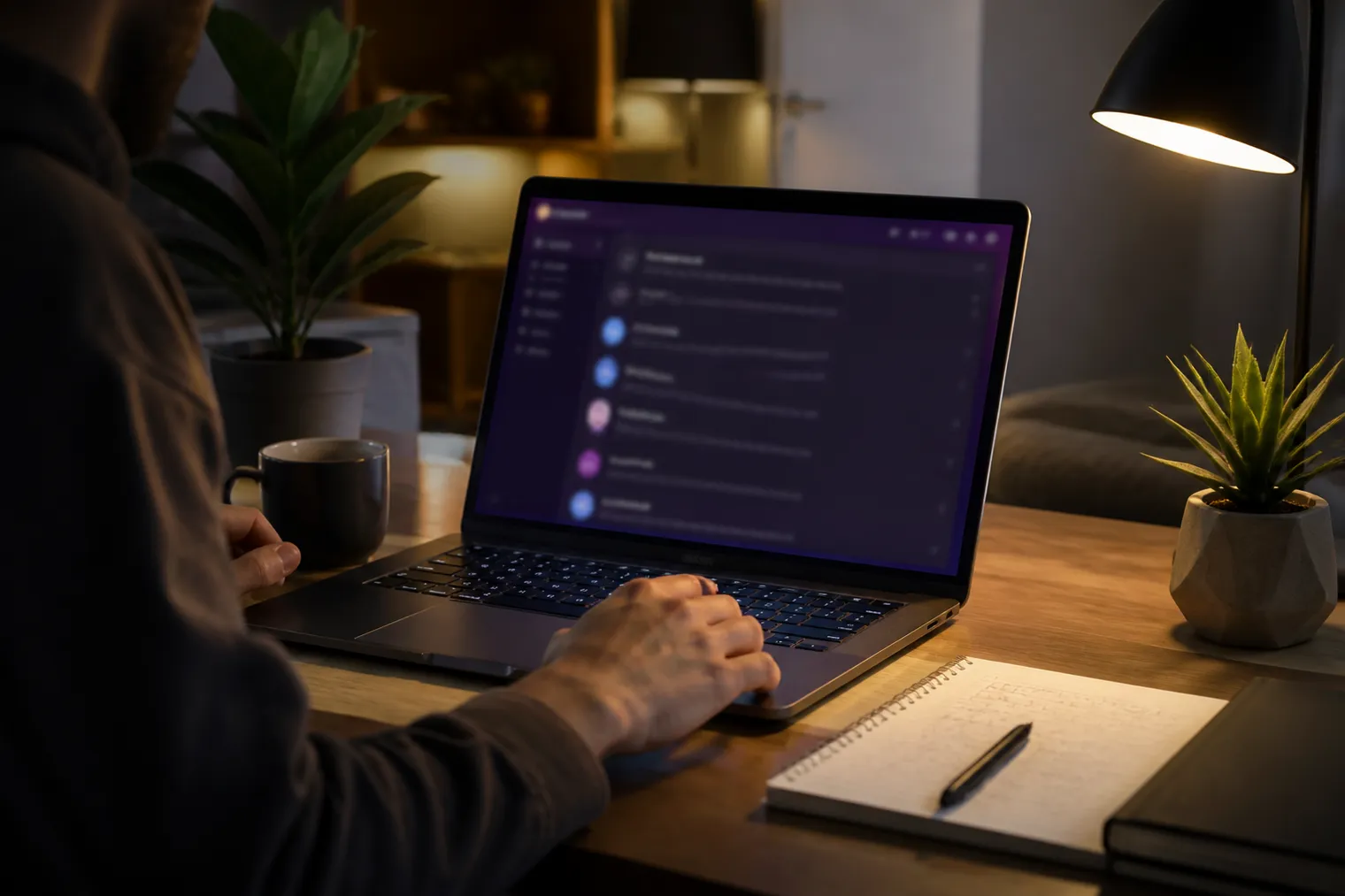 user in a cozy workspace exploring onion sites